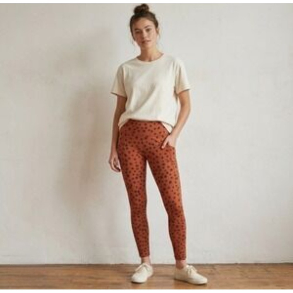 Pact Organic Cotton PolkaDot Cheetah Leggings Rust Black Pockets High Rise Sz XL